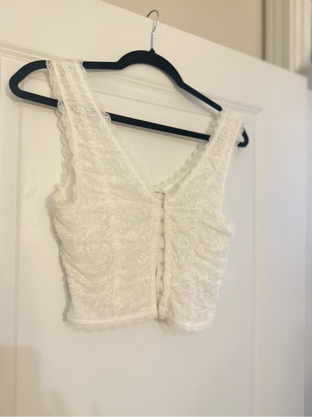 White Lace Cropped Tank Top with Front Hooks